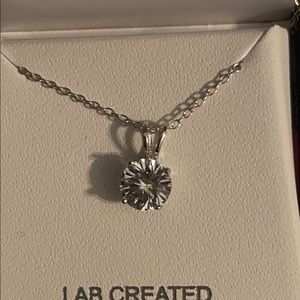 White Sapphire Sterling Silver Pendant Necklace.